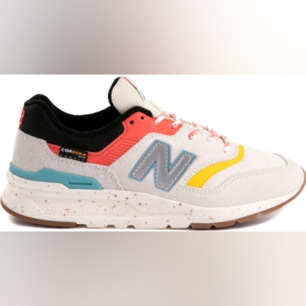 New Balance Men's Sneakers in White, Coral, Yellow, and Blue
